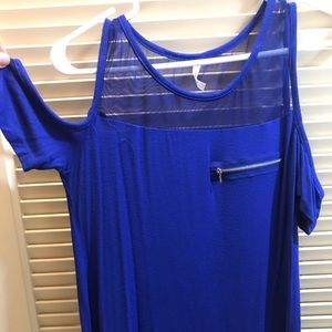 Blue top with shoulder cut out